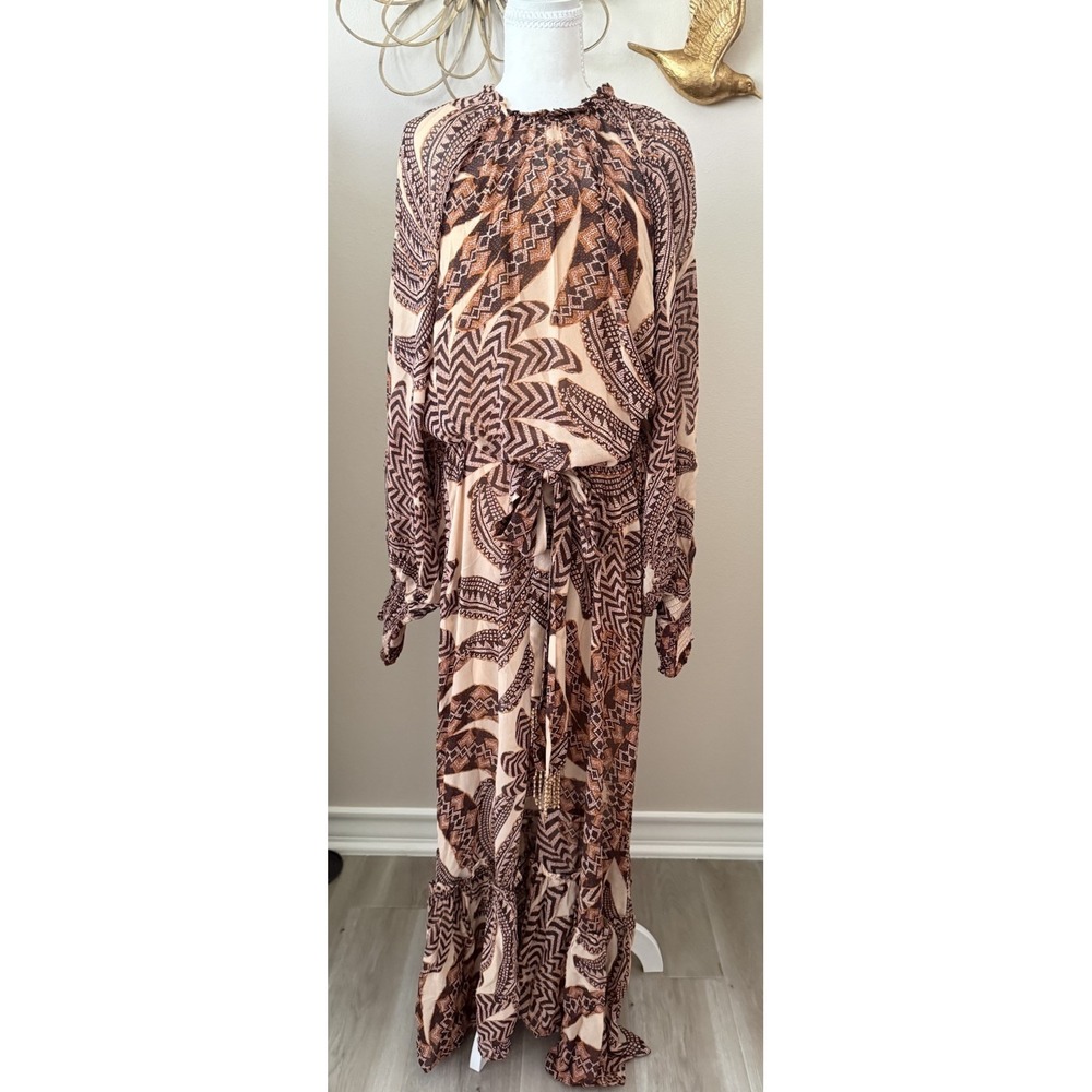 Farm Rio Sand Yawanawa Vanahu Maxi Dress‎ L NWT Belted ECOVERO Boho $315